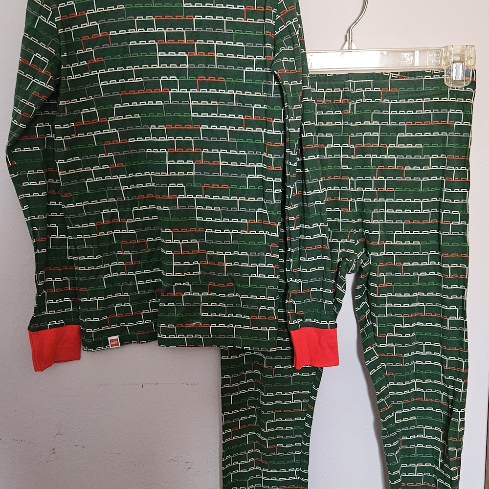 Lego Green Train-Pattern Pajama Set with Red Cuffs